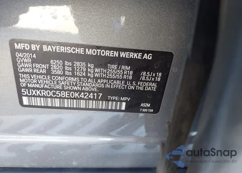 2014 BMW X5 xDrive35I из США, поврежденный, VIN 5UXKR0C58E0K42417